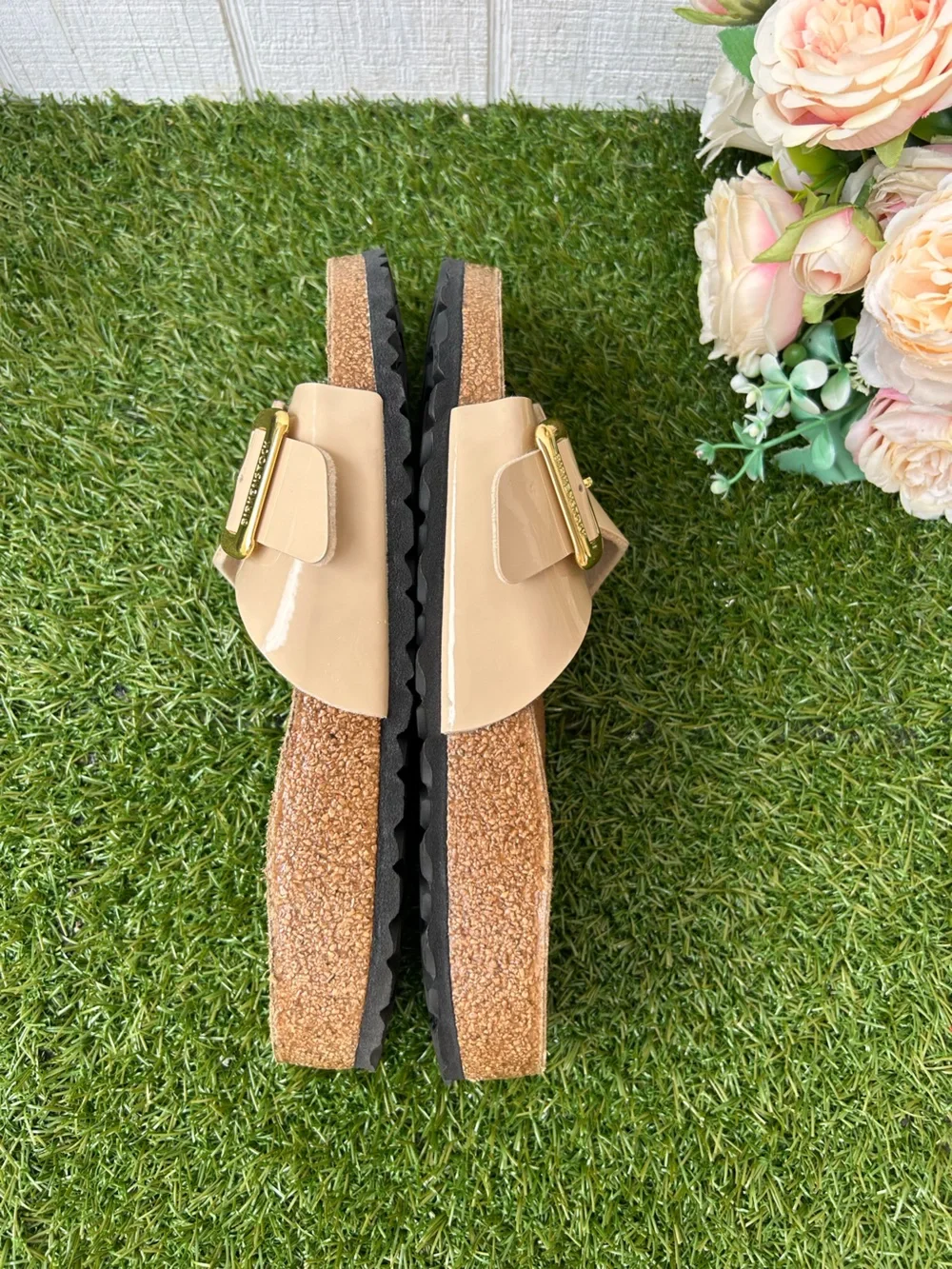 Birkenstock Catalina Luxe Buckle Birko-Flor patent sand size 40 US 9-9.5 gently